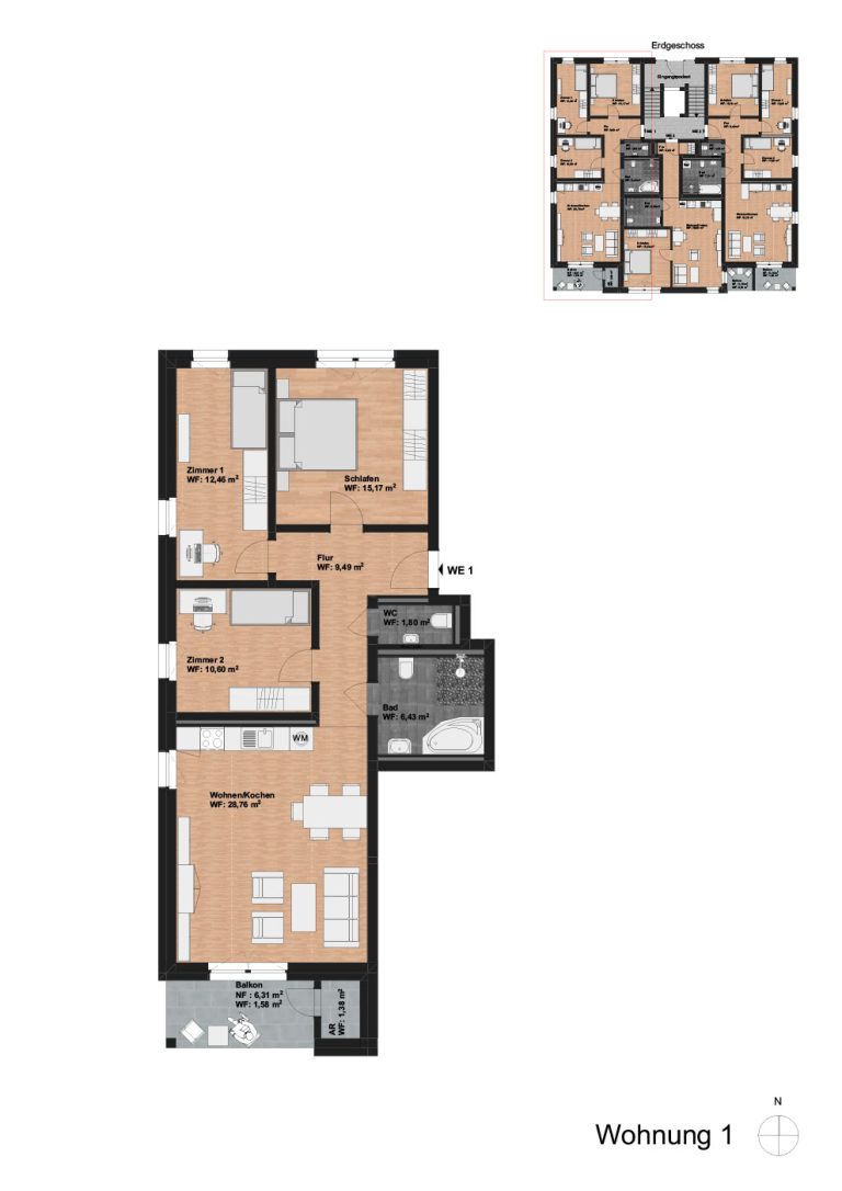 Grundriss 4-Zimmer Erdgeschoss rechts