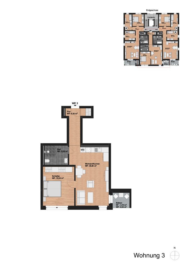 Grundriss 2-Zimmer Erdgeschoss Mitte