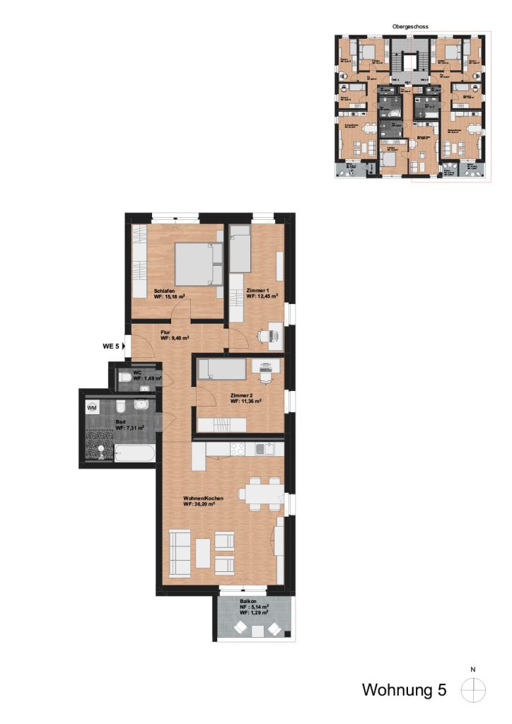 Grundriss 4-Zimmer 1. OG links