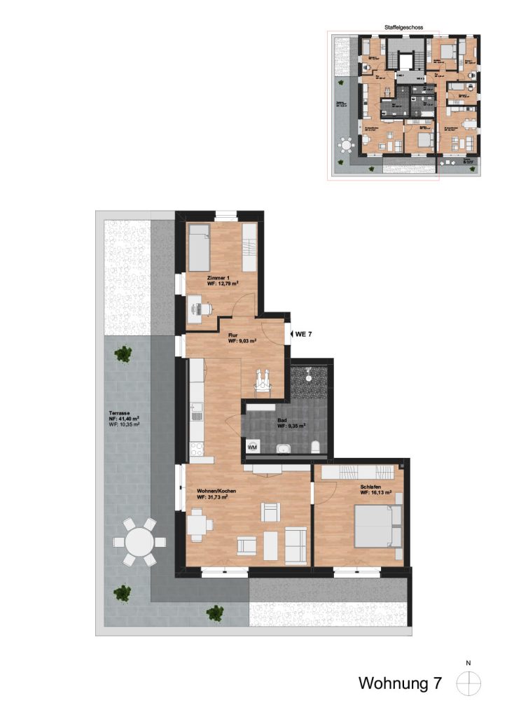 Grundriss 3-Zimmer rolltuhlger. SG links