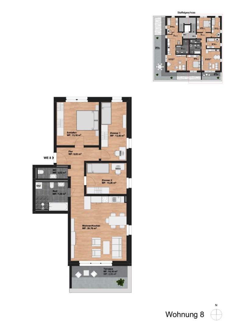 Grundriss 4-Zimmer Staffelgeschoss rechts